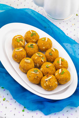 Indian Traditional Winter Sweet Food Methi Laddu Also Know as Methi Ke Laddu or Fenugreek Laddu Made From Fenugreek Seeds, Ginger, Saunf And Jaggery