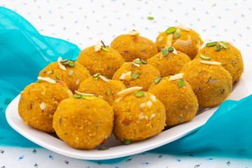 Indian Traditional Winter Sweet Food Methi Laddu Also Know as Methi Ke Laddu or Fenugreek Laddu Made From Fenugreek Seeds, Ginger, Saunf And Jaggery