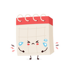 Cute sad cry desk calendar. Vector flat cartoon