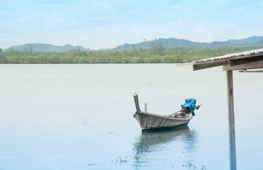 Floating boat in the sea
