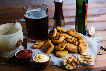 chicken nuggets composition on a wooden background