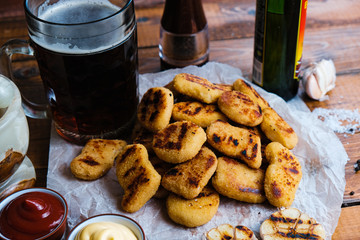 chicken nuggets composition on a wooden background