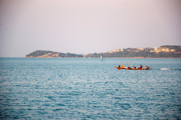 Floating boat in the sea