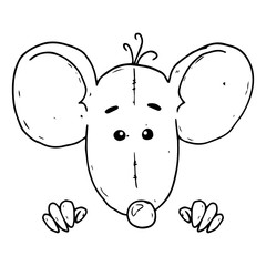 Mouse icon. Vector illustration of a toy mouse. Hand drawn mouse, rat a symbol of the chinese new year.