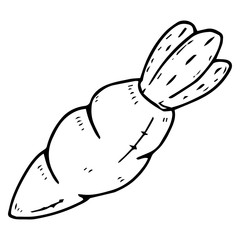 Carrot icon. Vector illustration of a toy fabric carrot. Hand drawn soft toy carrot.
