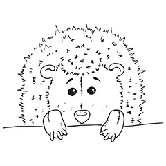Hedgehog toy icon. Vector illustration of a toy fabric hedgehog. Hand drawn soft toy hedgehog.