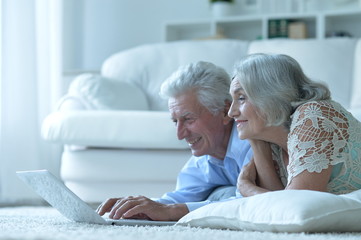 Portrait of senior couple using laptop at home