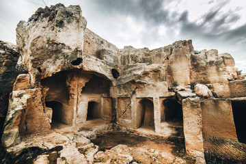 park in paphos with ruins and royal graves