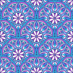 Fototapeta premium Seamless ornamental oriental pattern. Repeating geometric tiles with mandala. Vector laced decorative background with floral and geometric ornament. Indian or Arabic motive. Boho festival style