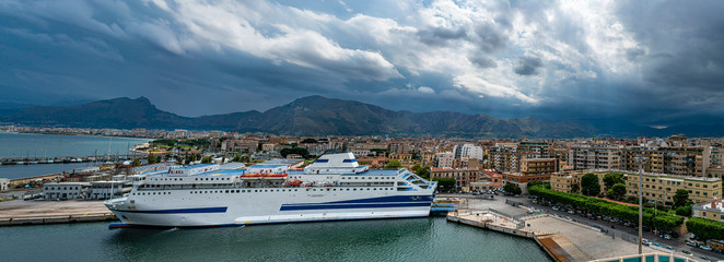 Ferry parked in Palermo port, Italy
