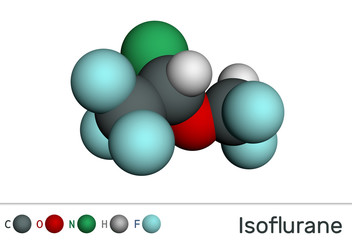 Isoflurane molecule, is inhalation anesthetic used for general anesthesia. Molecular model