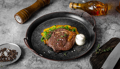 Delicious beef steak serving