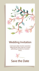 wedding invitation card with branches and flowers decoration vector illustration design