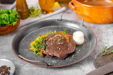 Delicious beef steak serving