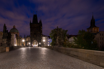 Toll tower gate at Karl Bridge in Prague on the night