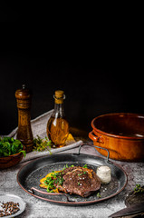 Delicious beef steak serving