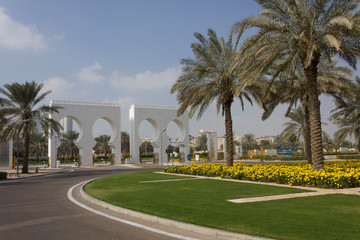 Fototapeta na wymiar Flowerbed at the entrance of Abu Dhabi mosque
