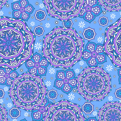 Seamless ornamental oriental pattern. Repeating geometric tiles with mandala. Vector laced decorative background with floral and geometric ornament. Indian or Arabic motive. Boho festival style