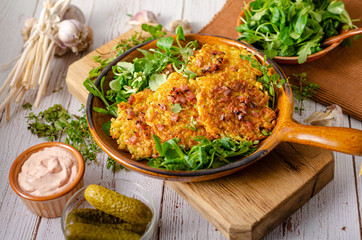 Potato pancakes, delish salad