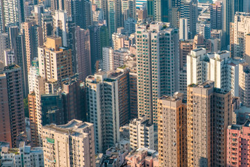 city aerial, skyscraper buildings of downtown HongKong -