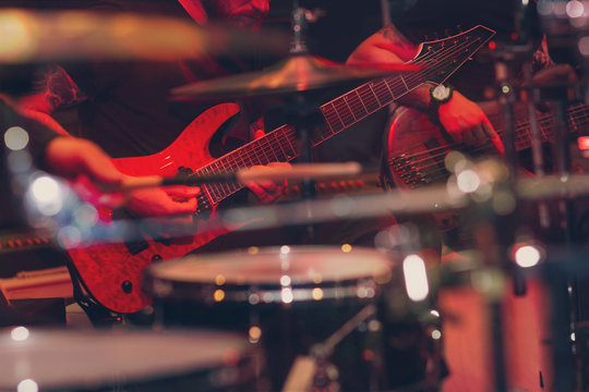 Musicians of rock band in concert. Music