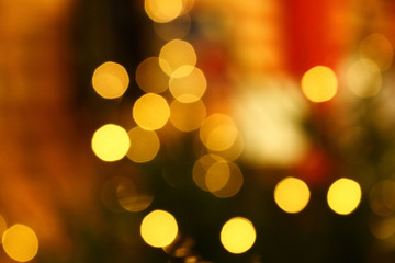 Long exposure blurred yellow christmas tree lights abstract background