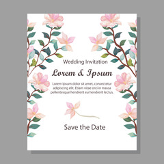 wedding invitation card with branches and flowers decoration vector illustration design