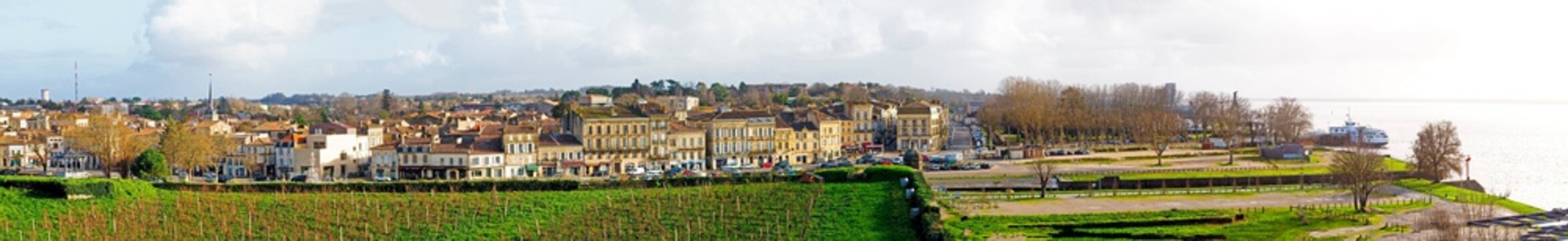 superb panoramic view of the town and port of Blaye, famous for its vineyards and excellent wines, on the Gironde estuary, north of Bordeaux, in south-west France
