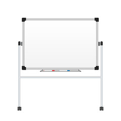 Realistic office Whiteboard. Empty whiteboard with marker pens. Vector stock illustration.