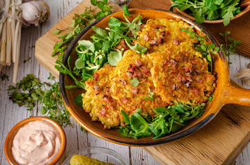 Potato pancakes, delish salad