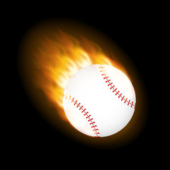 A flaming baseball ball on fire flying through the air. Vector stock illustration.