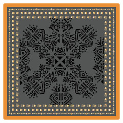 Square scarf ethnic ornate print silk.  Shawl ornament carpet