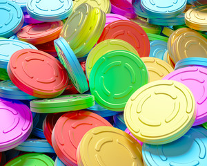 Large Messy Pile of Blank Brightly Colored Movie Reel Cans