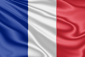 Flag of France fluttering in the wind in 3D illustration
