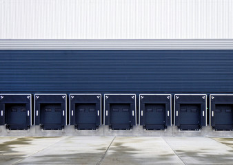 Blue warehouse loading bays
