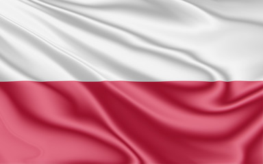 Flag of Poland fluttering in the wind in 3D illustration