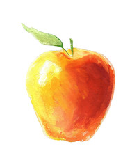 Big Red Apple. Graphic drawing gouache. Isolated on white background