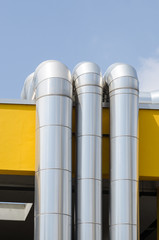 Ventilation, pipes of the service system on a roof, in galvanized steel. pipes in the air circulation system or ventilation system fumes