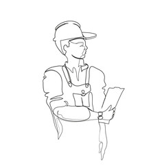One continuous line drawing of construction building site foreman. Simple line art drawing of  foreman controlling building development .