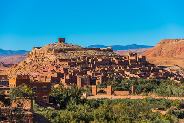 Fototapeta na wymiar View of the fortified city of Ait-Ben-Haddou, Morocco. Copy space for text.