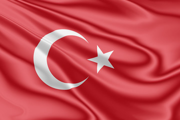 Flag of Turkey fluttering in the wind in 3D illustration