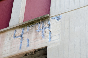 building under restoration: deterioration of the reinforced concrete structures, due to the corrosion of the reinforcements due to carbonation of the concrete, oxidation of the internal rods.