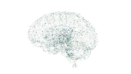 Small dots in the shape of the human brain, isolated on white background. 3D render