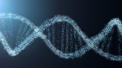 Abstract digital DNA spiral low poly blue conceptual structure of the genetic code.