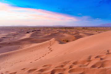 Fototapeta na wymiar Sunset Landscape of Tinfou Dunes, Zagora, Sahara, Morocco.