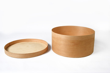 wooden round box packing mockup isolated on white background