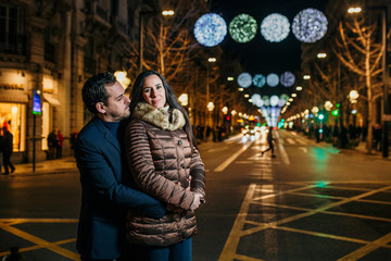 Couple in love in the city christmas