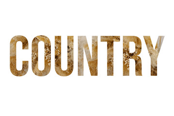 Rustic font word COUNTRY made of reeds on white background with paper cut shape of letter. Collection of flora font for your unique decoration in summer