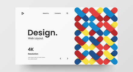 Creative horizontal website screen part for responsive web design project development. Abstract geometric pattern banner layout mock up. Corporate landing page block vector illustration template.