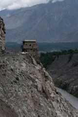 Fototapeta premium House buildon top of a Cliff, Karakoram Highway, taken in August 2019